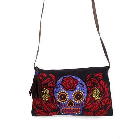 Culturas Sugar Skull Crossbody Embroidered Bag - Thailand-Bags-Lumily-Red-Lumily MZ Fair Trade Nena & Co Hiptipico Novica Lucia's World emporium