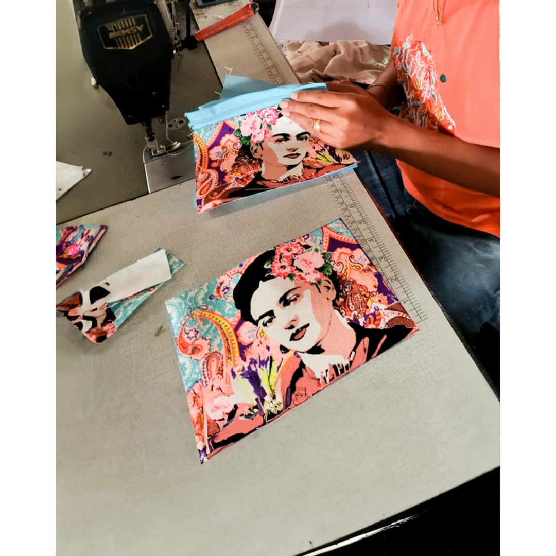 Frida Kahlo Printed Boho Wristlet - Thailand-Bags-Nun (Screen Print Bags - TH)-Black-Lumily MZ Fair Trade Nena & Co Hiptipico Novica Lucia's World emporium