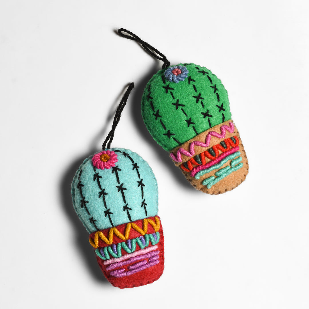Cactus Embroidered Felted Ornament - Mexico-Decor-Rebeca y Francisco (Mexico)-Lumily MZ Fair Trade Nena & Co Hiptipico Novica Lucia's World emporium