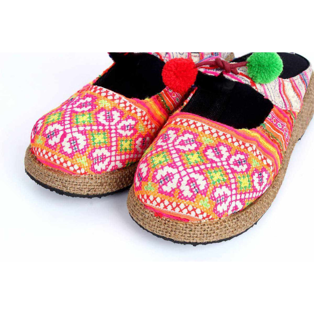 Upcycled Hmong Textile Fabric Clog Shoes - Thailand-Apparel-Lumily-Lumily MZ Fair Trade Nena & Co Hiptipico Novica Lucia's World emporium