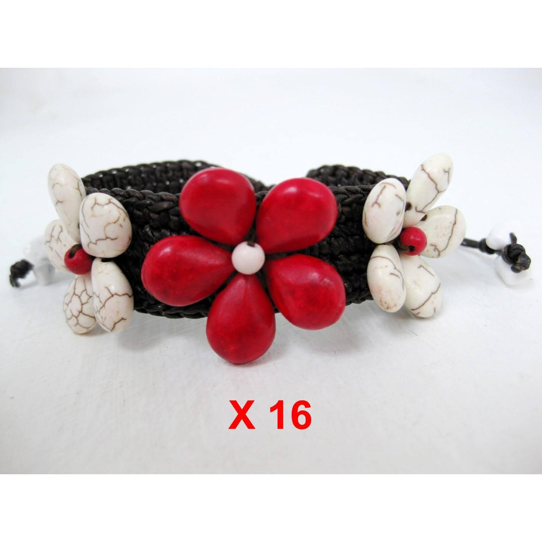 BUNDLE: Flower Stone Wax String Handcrafted Bracelet 16 Pieces - Thailand-Bracelets-Lumily-Lumily MZ Fair Trade Nena & Co Hiptipico Novica Lucia's World emporium