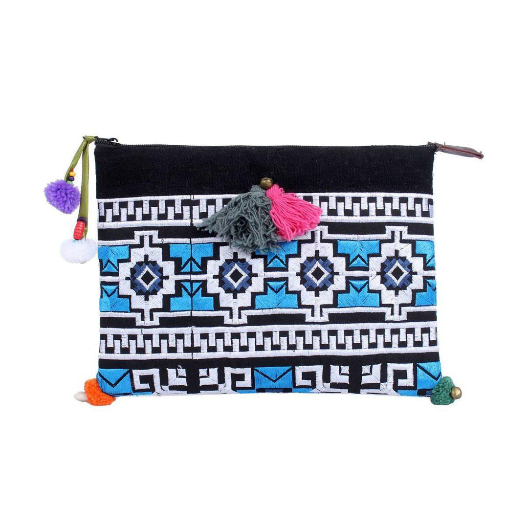 Handcrafted Embroidered Clutch | iPad Bag - Thailand-Bags-Lumily-Blue & White-Lumily MZ Fair Trade Nena & Co Hiptipico Novica Lucia's World emporium