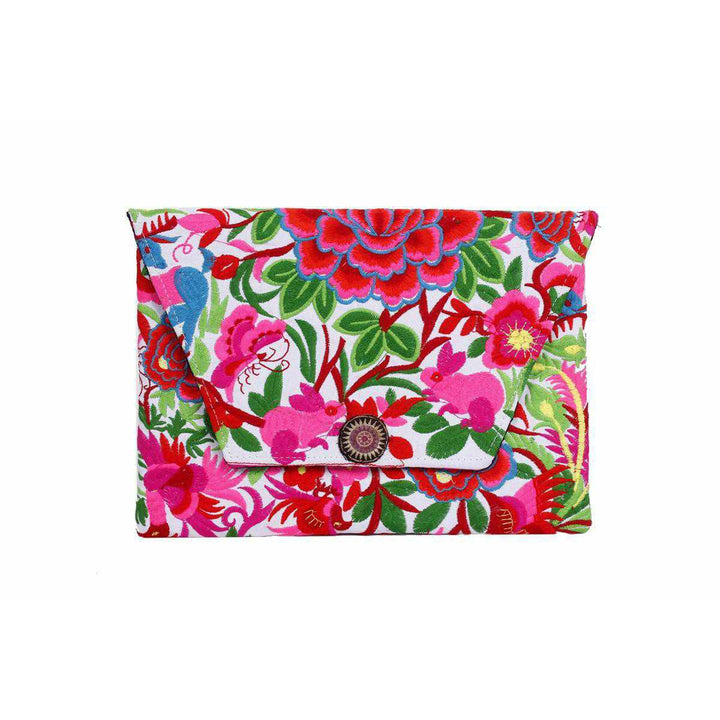 Boho Style Embroidered Clutch Bag - Thailand-Bags-Lumily-Pink White-Lumily MZ Fair Trade Nena & Co Hiptipico Novica Lucia's World emporium