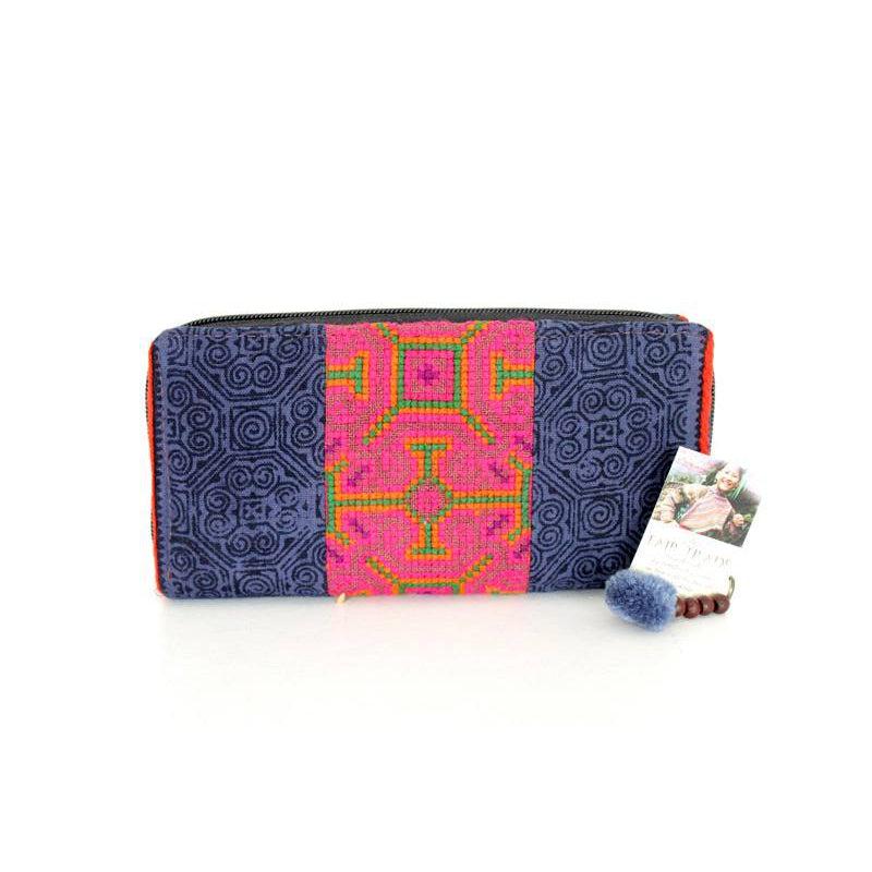 Vintage Batik Fabric Cross-Stitch Wallet - Thailand-Bags-Lumily-Lumily MZ Fair Trade Nena & Co Hiptipico Novica Lucia's World emporium