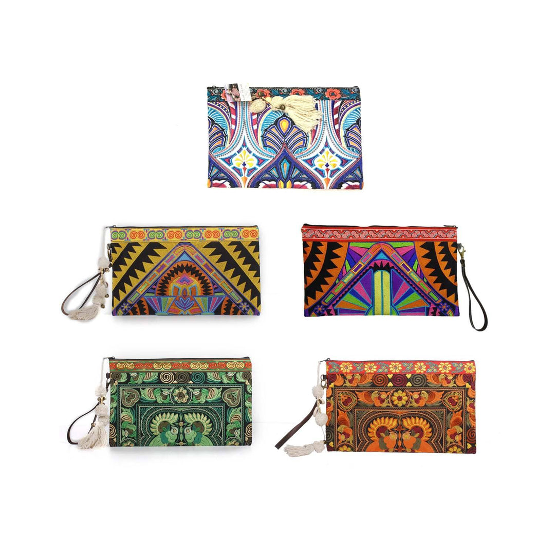 BUNDLE: Colorful Embroidered Hmong Clutch Bag 5 Pieces - Thailand-Bags-Lumily-Lumily MZ Fair Trade Nena & Co Hiptipico Novica Lucia's World emporium