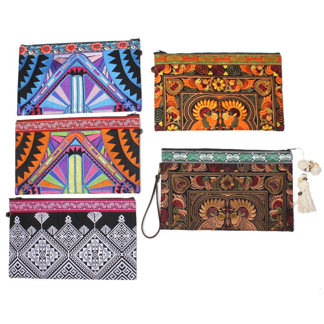 BUNDLE: Embroidered Wristlet Bag 5 Pieces - Thailand-Bags-Lumily-Lumily MZ Fair Trade Nena & Co Hiptipico Novica Lucia's World emporium