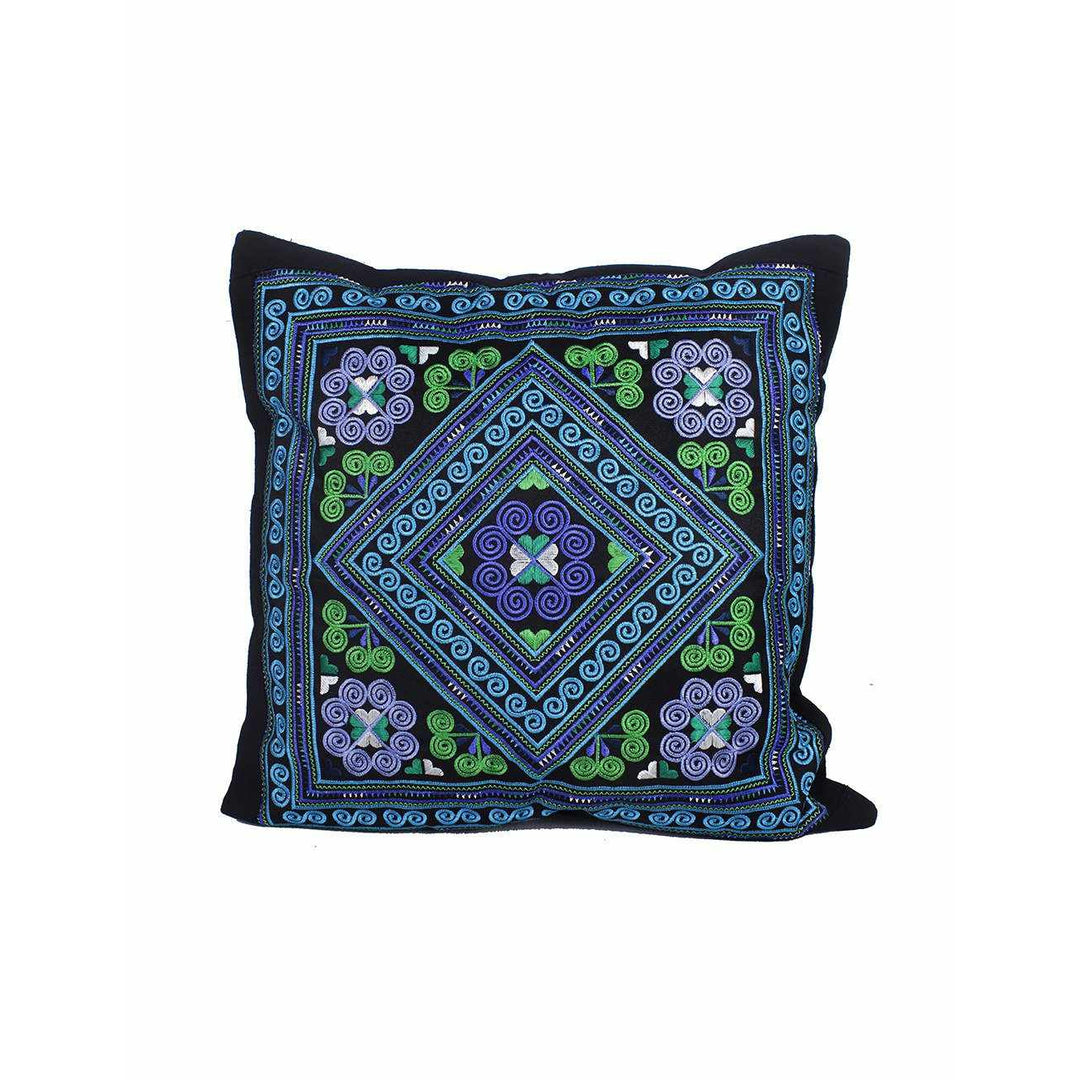 Diamond Flower Embroidered Pillow Cover - Thailand-Decor-Lumily-Blue & Green-Lumily MZ Fair Trade Nena & Co Hiptipico Novica Lucia's World emporium