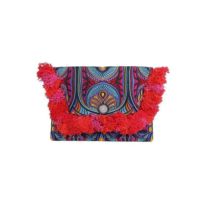 Embroidered Multi Tassel Bird Clutch Bag - Thailand-Bags-Lumily-Red & Black-Lumily MZ Fair Trade Nena & Co Hiptipico Novica Lucia's World emporium