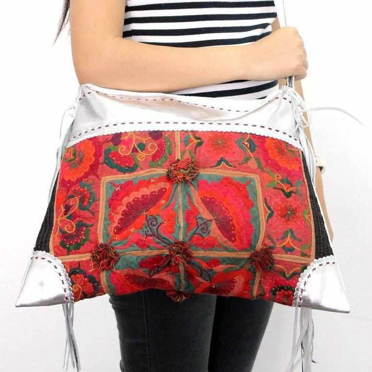 Handmade Boho Crossbody Bag, Vintage Hmong Embroidered Sling Bag, Hippie  Bag
