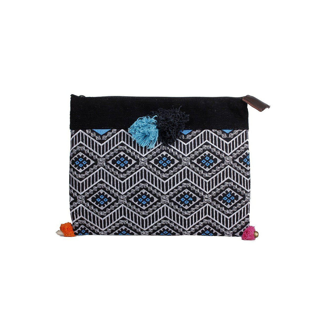 Handcrafted Embroidered Clutch | iPad Bag - Thailand-Bags-Lumily-Black & Dark Blue-Lumily MZ Fair Trade Nena & Co Hiptipico Novica Lucia's World emporium