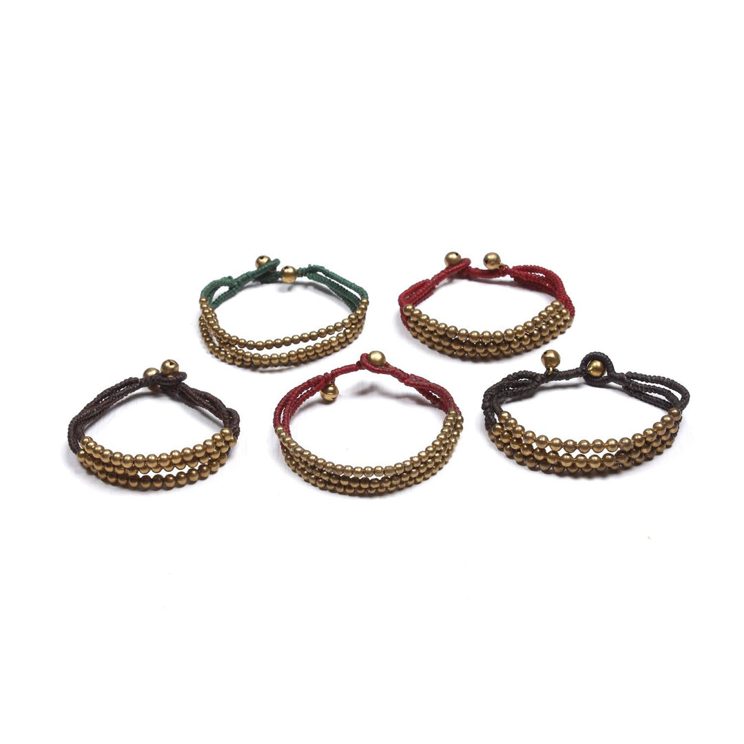 BUNDLE: Brass Spheres Wax String Bracelet 5 Pieces - Thailand-Bracelets-Lumily-Lumily MZ Fair Trade Nena & Co Hiptipico Novica Lucia's World emporium