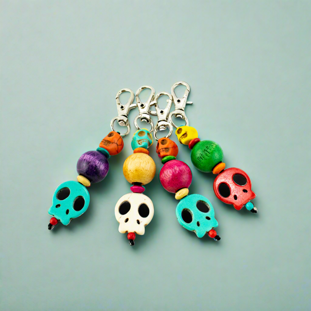 Sugar Skull Multicolor Beaded Zipper Pull | Keychain | Bag Charm