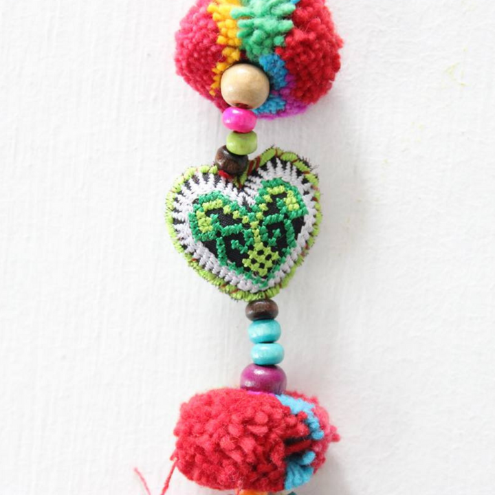 Heart Multicolor Pompom Zipper Pull - Thailand-Zipper Pulls-Lumily-Green-Lumily MZ Fair Trade Nena & Co Hiptipico Novica Lucia's World emporium