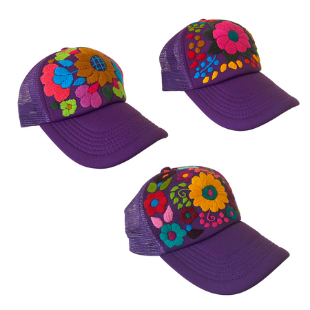 Tulum Hand Embroidered Trucker Flower Hat - Mexico-Apparel-Rebeca y Francisco (Mexico)-Lumily MZ Fair Trade Nena & Co Hiptipico Novica Lucia's World emporium