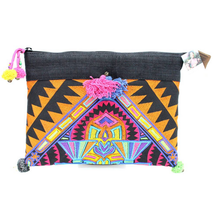 Handcrafted Embroidered Clutch | iPad Bag - Thailand-Bags-Lumily-Orange-Lumily MZ Fair Trade Nena & Co Hiptipico Novica Lucia's World emporium