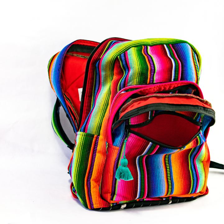 Hacienda Sarape Stripe Multicolor Backpack - Guatemala-Bags-Laura y Francisco (GU)-Lumily MZ Fair Trade Nena & Co Hiptipico Novica Lucia's World emporium