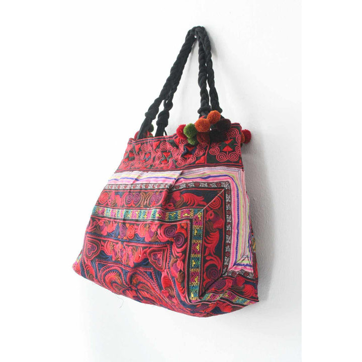 Dove Embroidered Tote Shoulder Bag - Thailand-Bags-Ae (Thailand)-Red-Lumily MZ Fair Trade Nena & Co Hiptipico Novica Lucia's World emporium
