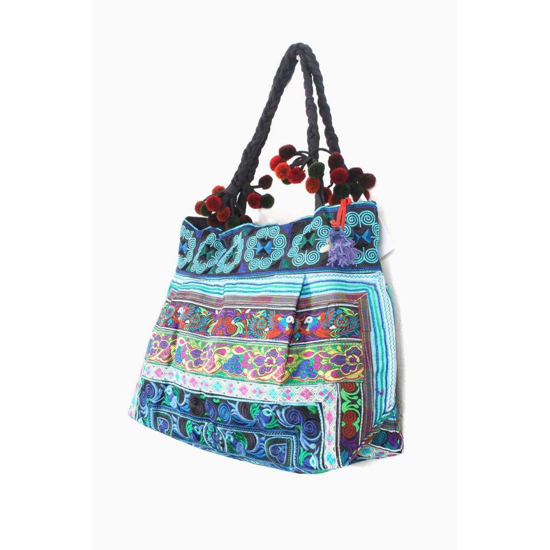 Dove Embroidered Tote Shoulder Bag - Thailand-Bags-Ae (Thailand)-Royal Seafoam-Lumily MZ Fair Trade Nena & Co Hiptipico Novica Lucia's World emporium