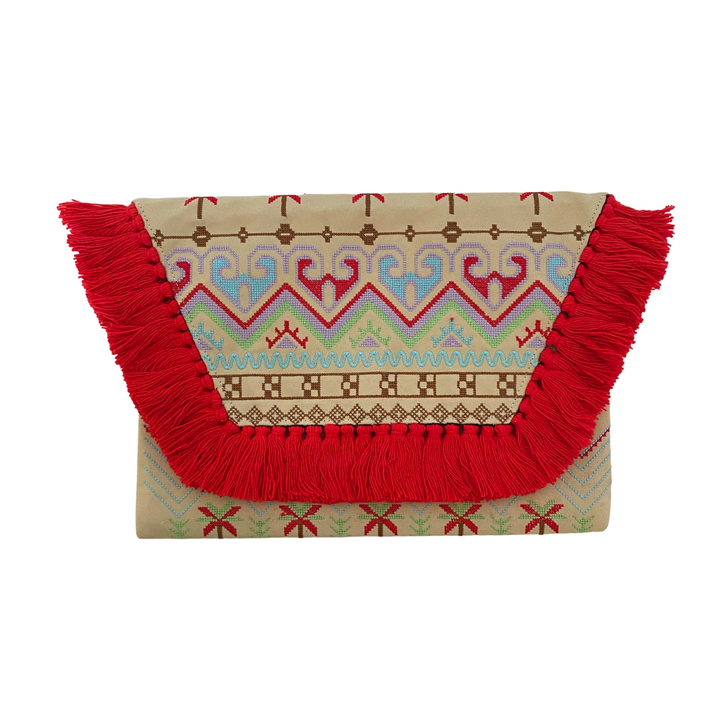 Embroidered Multi Tassel Bird Clutch Bag - Thailand-Bags-Lumily-Red & Cream-Lumily MZ Fair Trade Nena & Co Hiptipico Novica Lucia's World emporium