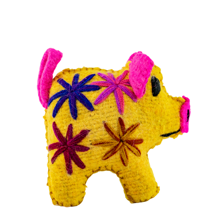 Rosie the Pig: Repurposed Wool Boho Decor - Mexico-Decor-ABIGAIL (ARTESANÍAS CHONETIK - MX)-Lumily MZ Fair Trade Nena & Co Hiptipico Novica Lucia's World emporium