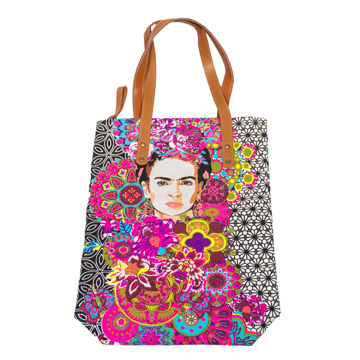 Frida Kahlo Printed Tote Bag with Zipper - Thailand-Bags-Lumily-Lumily MZ Fair Trade Nena & Co Hiptipico Novica Lucia's World emporium