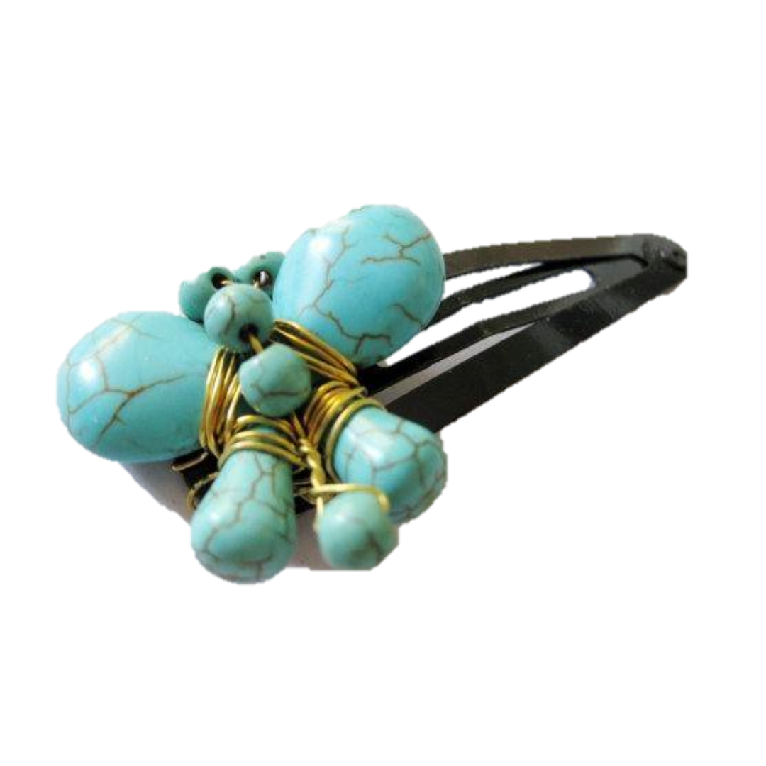 Butterfly Turquoise Stone Hair Clip - Thailand-Accessories-Lumily-Lumily MZ Fair Trade Nena & Co Hiptipico Novica Lucia's World emporium