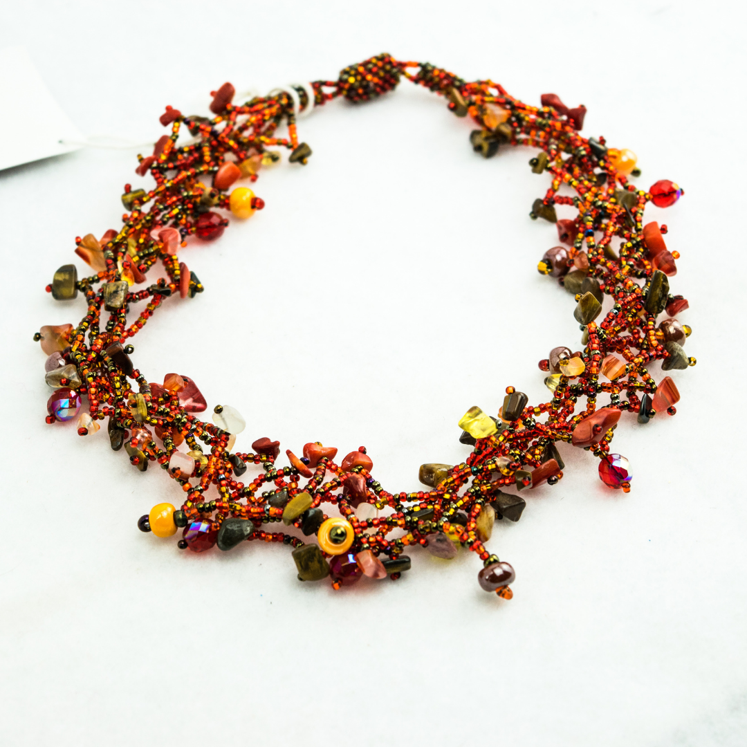 Luzy Beaded Necklace with Magnetic Closure - Guatemala-Necklace-Lumily-Autumn-Lumily MZ Fair Trade Nena & Co Hiptipico Novica Lucia's World emporium