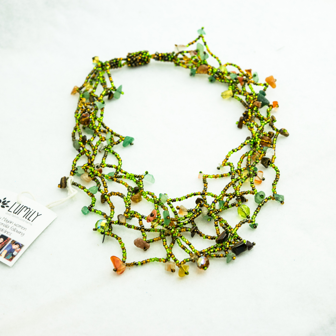 Luzy Beaded Necklace with Magnetic Closure - Guatemala-Necklace-Lumily-Foliage-Lumily MZ Fair Trade Nena & Co Hiptipico Novica Lucia's World emporium