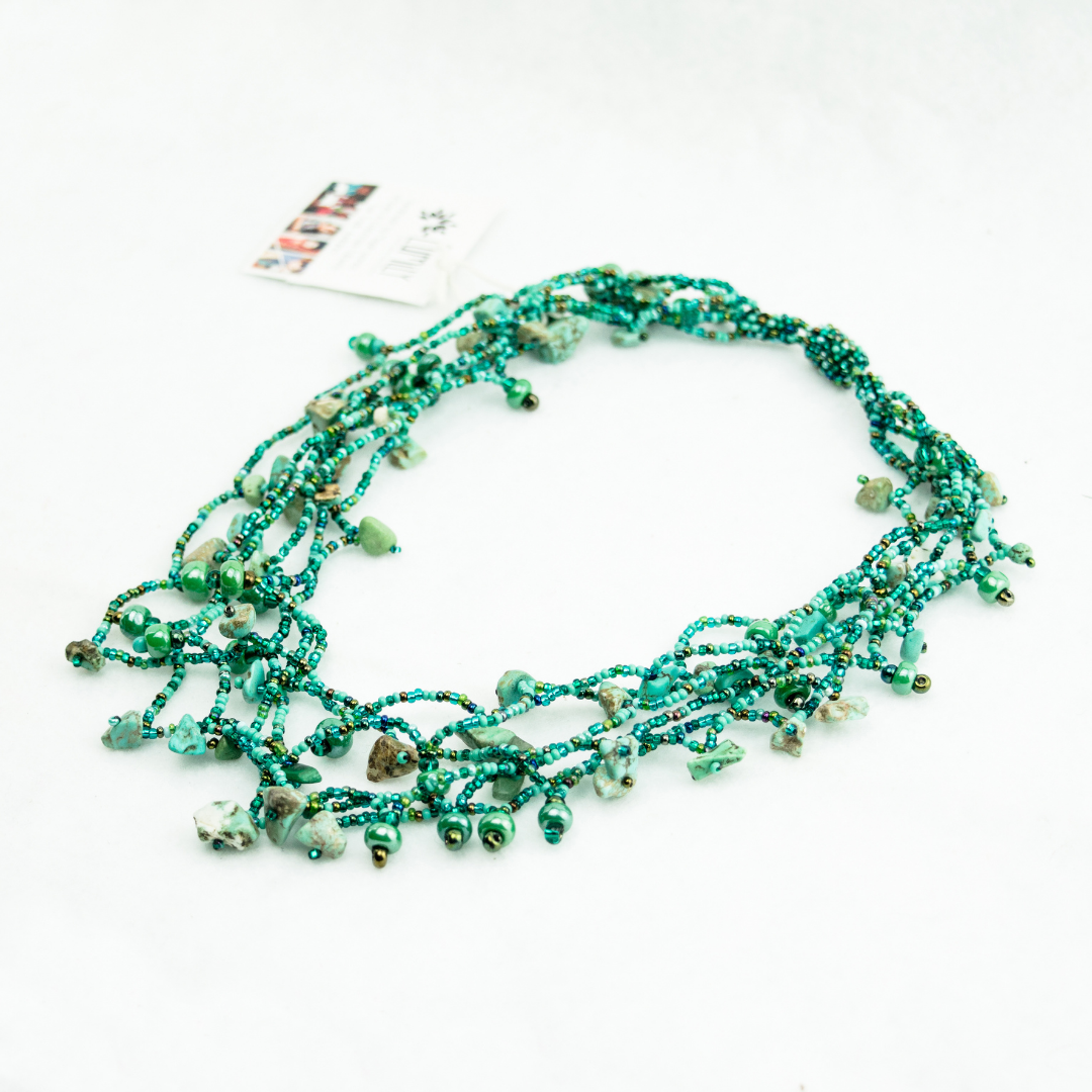 Luzy Beaded Necklace with Magnetic Closure - Guatemala-Necklace-Lumily-Turquoise-Lumily MZ Fair Trade Nena & Co Hiptipico Novica Lucia's World emporium