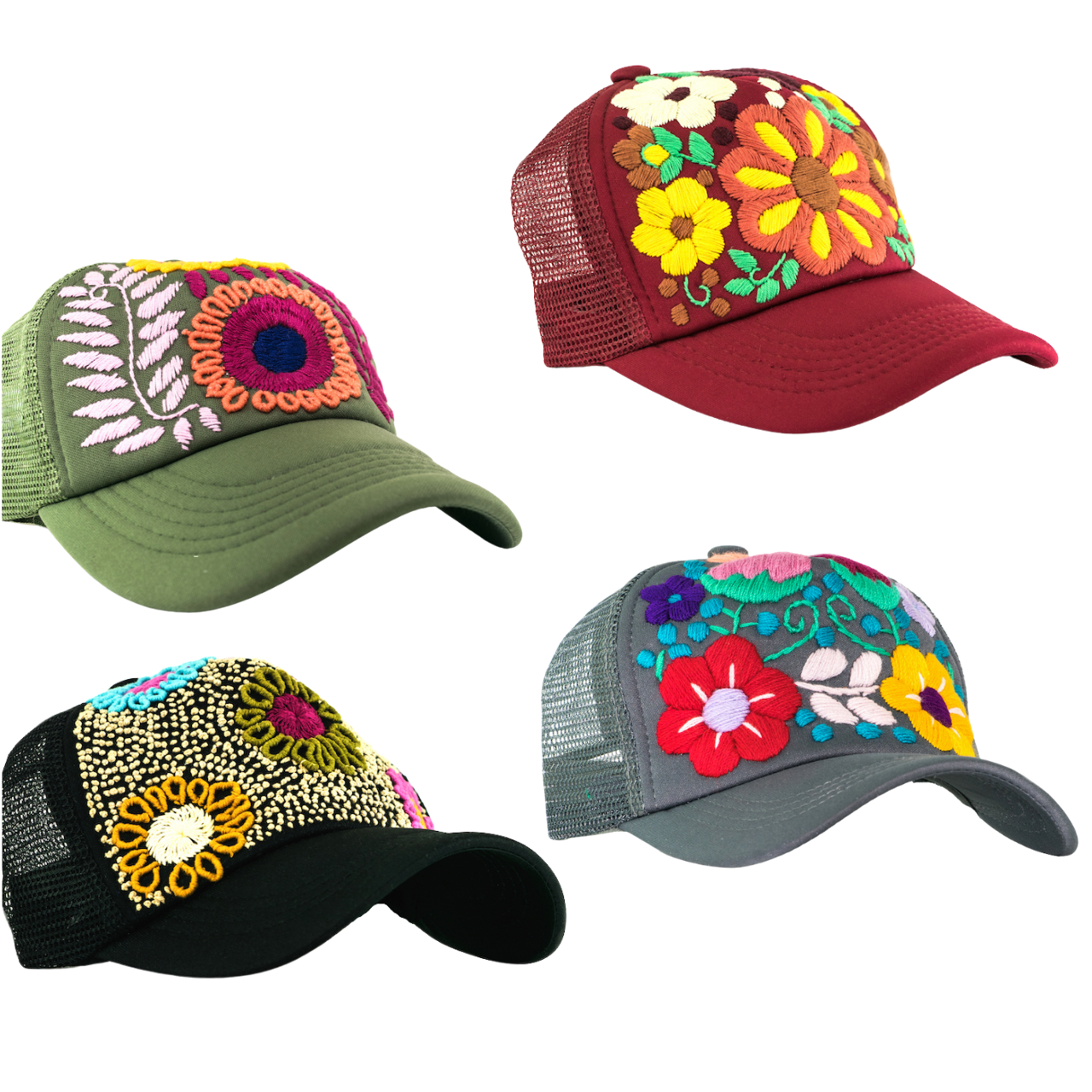 Tulum Hand Embroidered Trucker Flower Hat - Mexico – Lumily