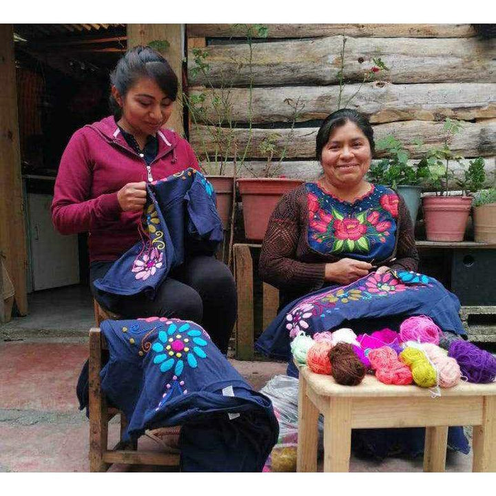 Luzy Hand Embroidered Fitted T-Shirt - Mexico-Apparel-Rebeca y Francisco (Mexico)-Lumily MZ Fair Trade Nena & Co Hiptipico Novica Lucia's World emporium