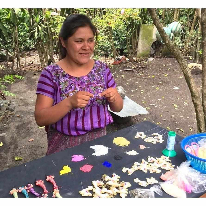 Flying Pig Seed Bead Keychain - Guatemala-Keychains-Pascuala (MX)-Lumily MZ Fair Trade Nena & Co Hiptipico Novica Lucia's World emporium