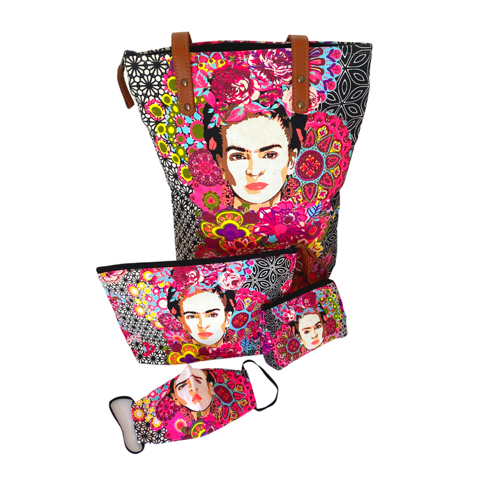 Frida Kahlo Printed Boho Wristlet - Thailand-Bags-Nun (Screen Print Bags - TH)-Black-Lumily MZ Fair Trade Nena & Co Hiptipico Novica Lucia's World emporium