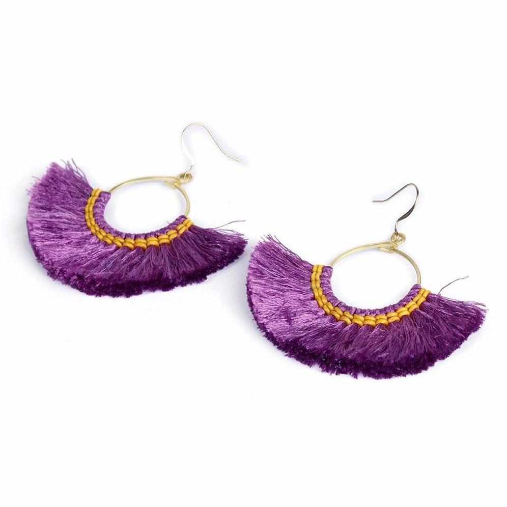 Half Moon Silk Tassel Earrings - Thailand-Jewelry-Kannika Chimkam-Purple-Lumily MZ Fair Trade Nena & Co Hiptipico Novica Lucia's World emporium