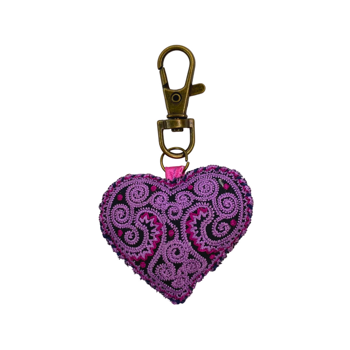 Heart Hmong Embroidered Zipper Pull | Keychain - Thailand-Zipper Pulls-Saowani (Nee Joy Shop - TH)-Purple-Lumily MZ Fair Trade Nena & Co Hiptipico Novica Lucia's World emporium
