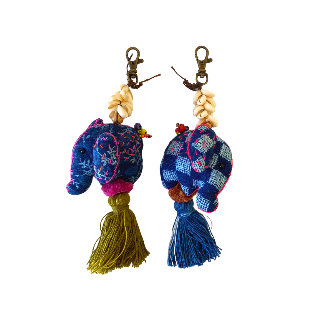 Oasis Batik Elephant with Shells Zipper Pull - Thailand-Zipper Pulls-Lumily-Lumily MZ Fair Trade Nena & Co Hiptipico Novica Lucia's World emporium