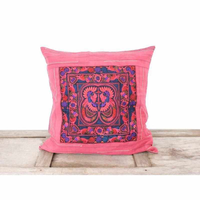 Oversized Sunan Embroidered Pillow Cover - Thailand-Decor-Lumily-Red-Lumily MZ Fair Trade Nena & Co Hiptipico Novica Lucia's World emporium