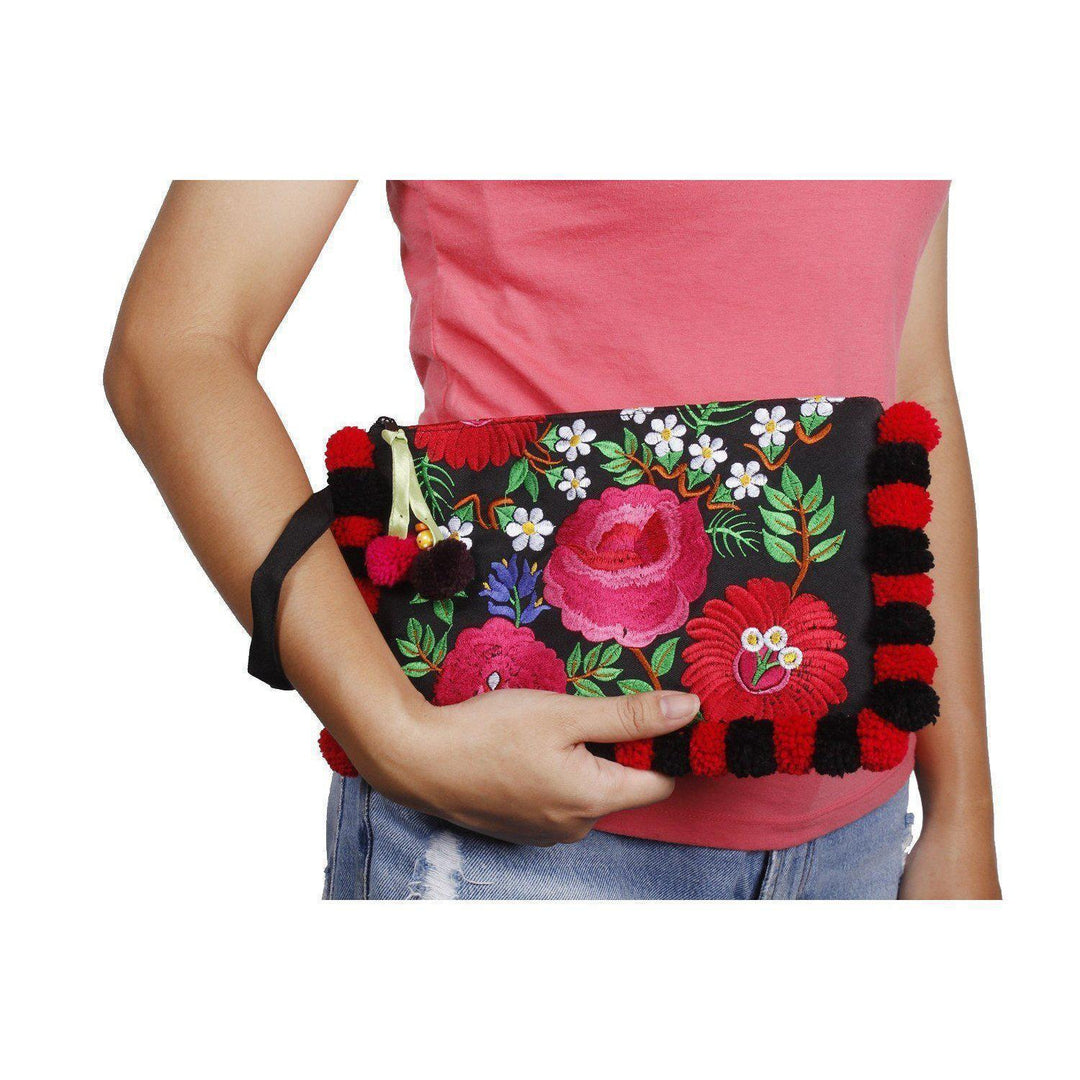 Pom Pom Flower Wristlet - Thailand-Bags-Lumily-Red-Lumily MZ Fair Trade Nena & Co Hiptipico Novica Lucia's World emporium