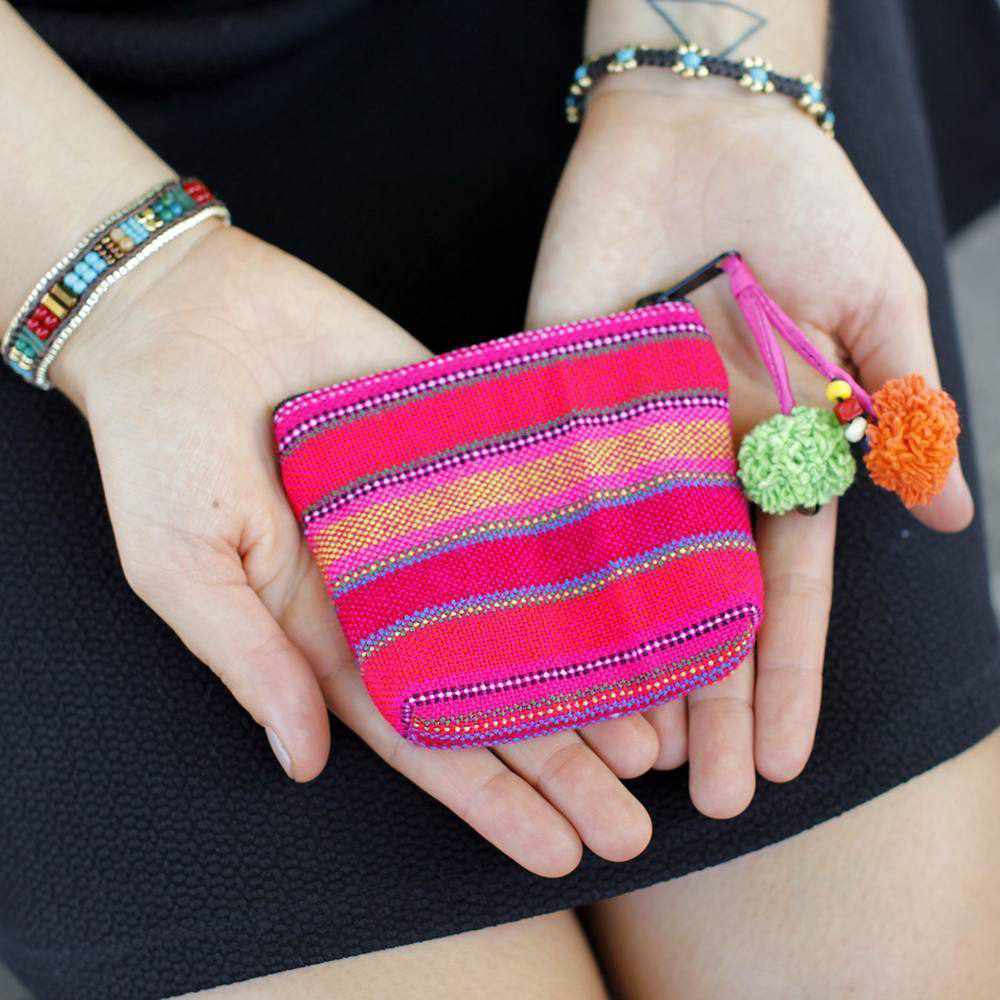 Pink Woven Karen Fabric Hmong Coin Pouch - Thailand – Lumily