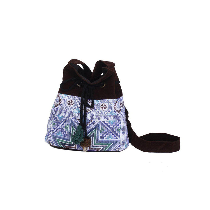 Star Hmong Embroidered Bucket Bag - Thailand-Bags-Lumily-Lumily MZ Fair Trade Nena & Co Hiptipico Novica Lucia's World emporium
