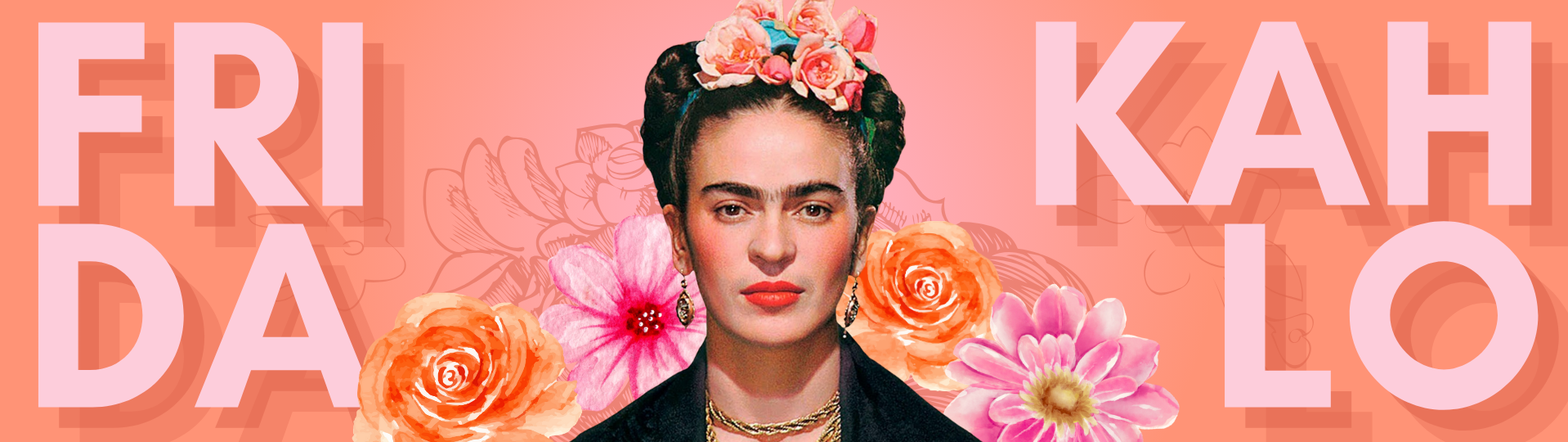 Frida Kahlo portrait on a vibrant pink background. A celebration of feminist and fair trade values through colorful, culturally inspired design.