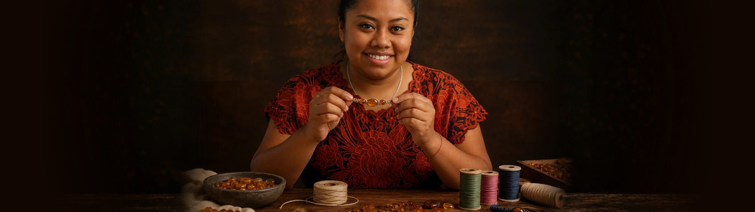 Lumily Mexican amber jewelry collection — earrings and bracelets handmade by Erika in the highlands of Mexico