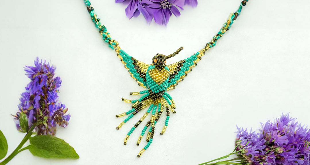 hummingbird beaded necklace handmade in guatemala