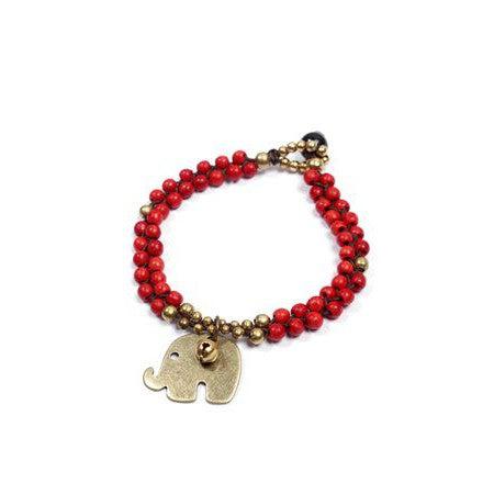 Elephant Charm & Crimson Bead Bracelet - Thailand-Lumily-Lumily MZ Fair Trade Nena & Co Hiptipico Novica Lucia's World emporium