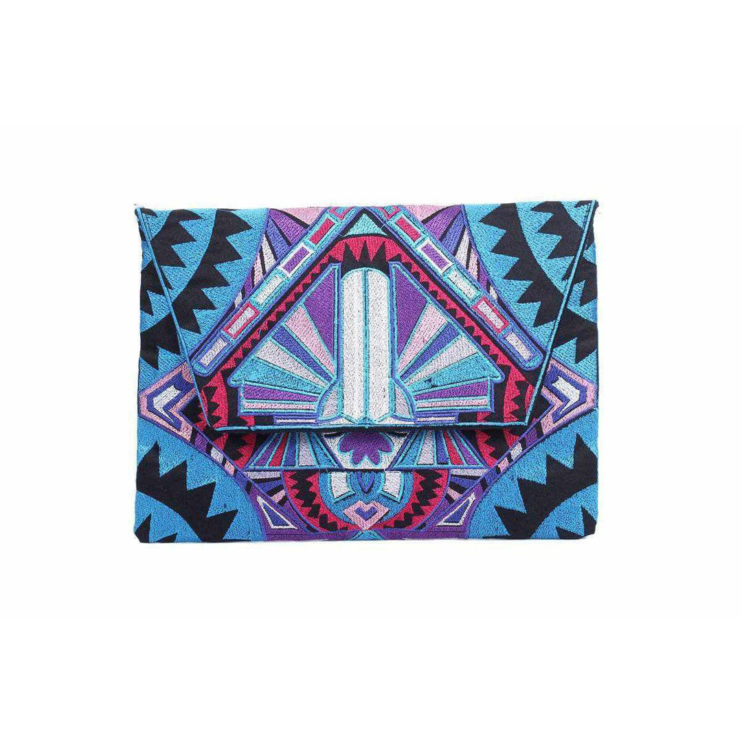 Embroidered Tahj Envelope Clutch | iPad Bag - Thailand-Lumily-Blue-Lumily MZ Fair Trade Nena & Co Hiptipico Novica Lucia's World emporium