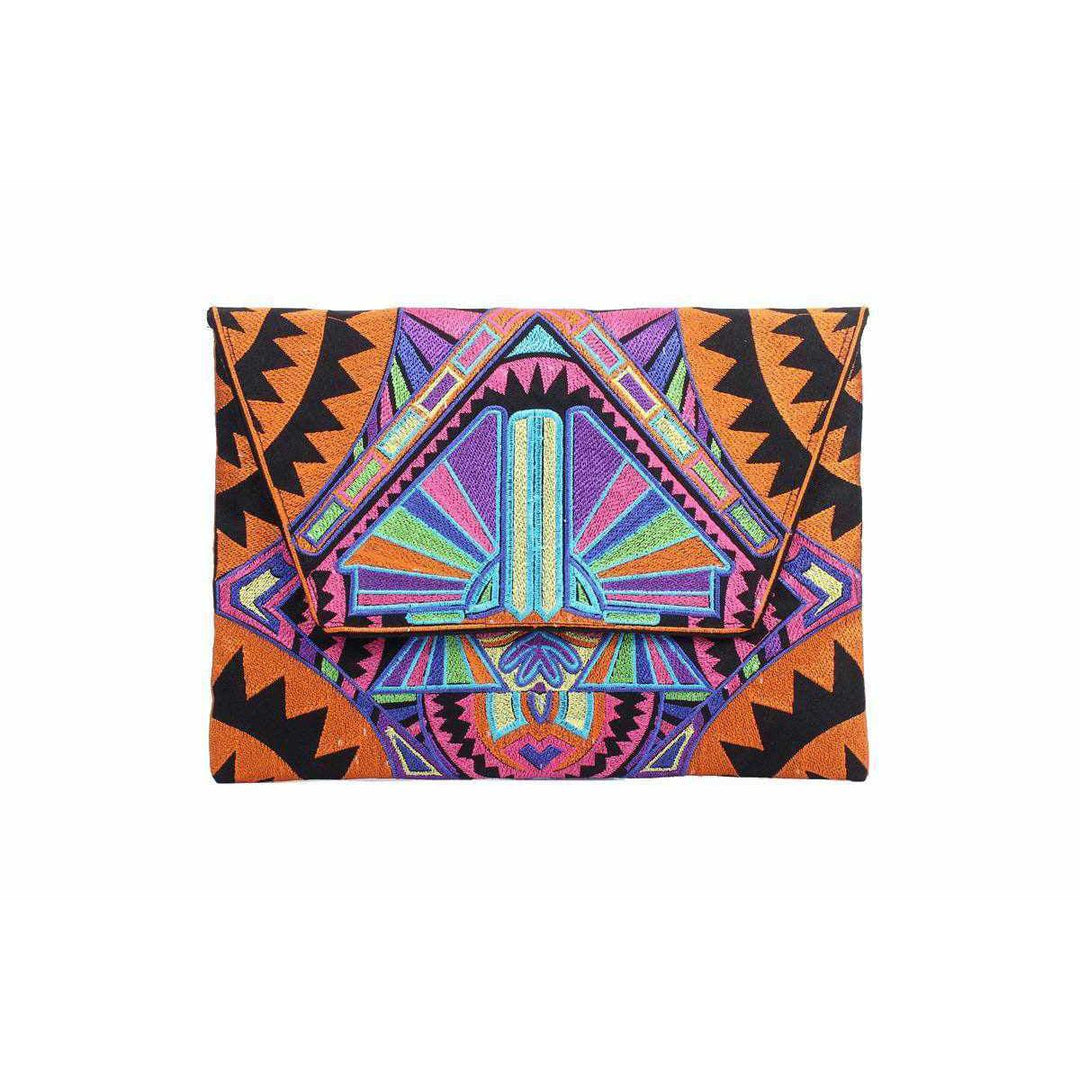 Embroidered Tahj Envelope Clutch | iPad Bag - Thailand-Lumily-Orange-Lumily MZ Fair Trade Nena & Co Hiptipico Novica Lucia's World emporium