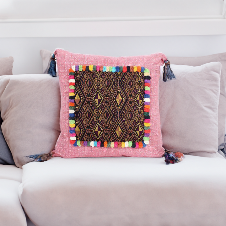 Batik Printed Embroidery Fabric Geometric Cushion- Thailand-Decor-Lumily-Light Pink-Lumily MZ Fair Trade Nena & Co Hiptipico Novica Lucia's World emporium