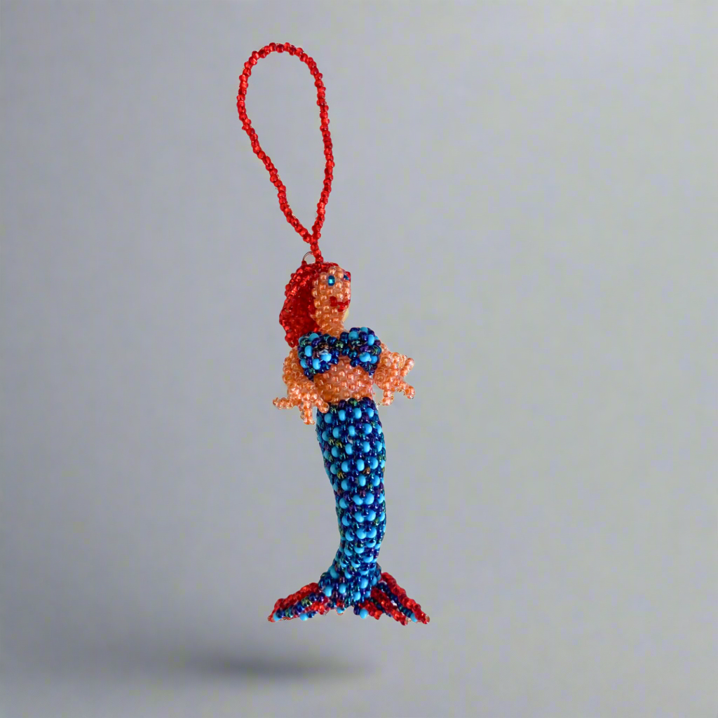 Mermaid Seed Bead Handmade Ornament - Guatemala-Decor-Lumily-Lumily MZ Fair Trade Nena & Co Hiptipico Novica Lucia's World emporium