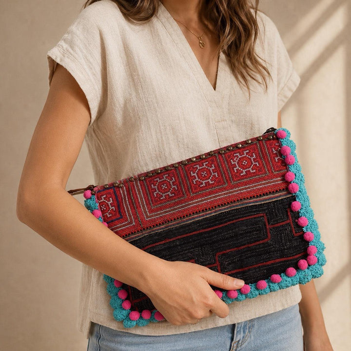 Belle Rhapsody Textile Vintage Clutch | iPad Bag - Thailand-Clutch-Pranee Shop-Lumily Fair Trade Handmade