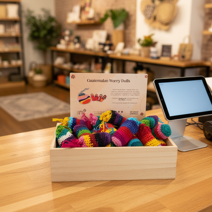 Worry Doll Product Display Basket - 48 Pouches - FREE DISPLAY-Lumily-Lumily MZ Fair Trade Nena & Co Hiptipico Novica Lucia's World emporium